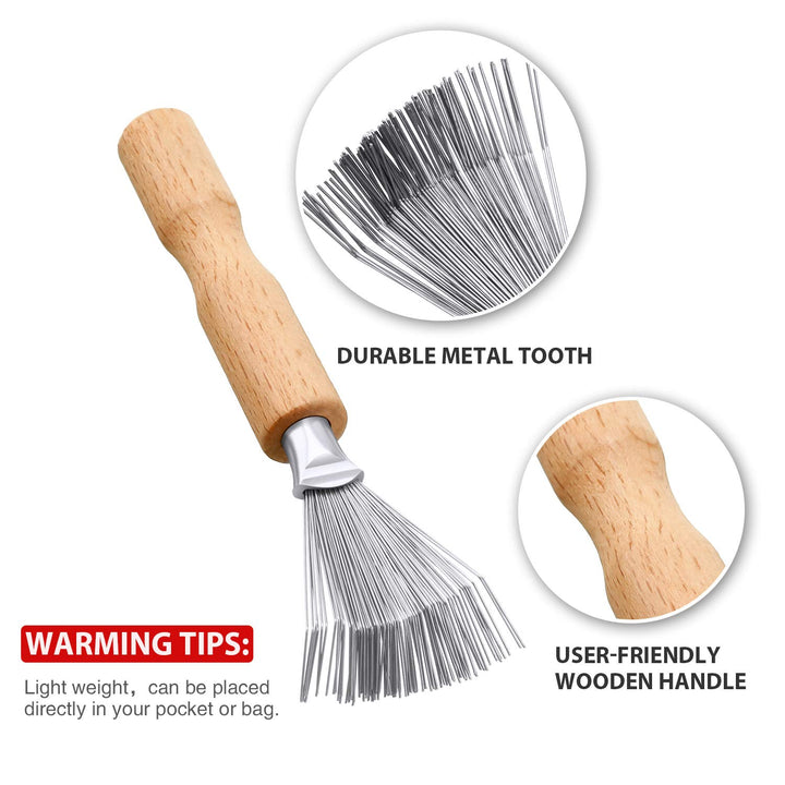2 Pieces Hair Brush Cleaning Tools - Mini Comb Cleaner Rake with Wooden Handle for Removing Hair Dust at Home and Salon (Black)