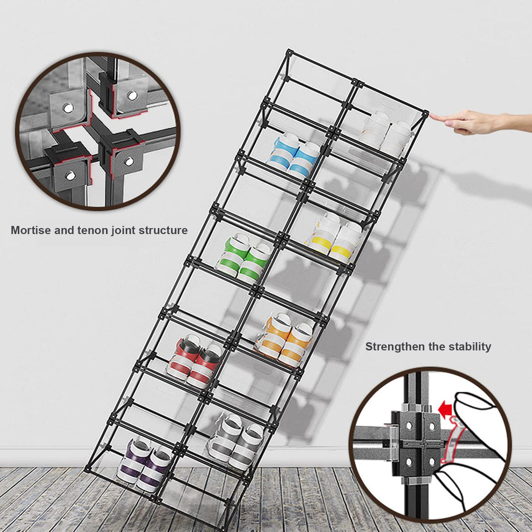 Magnetic Side Open Transparent Plastic Storage Shoe Box Storage Shoe Box Sneaker Storage Box Display Box Shoe Container Clear Closet Shelf Shoe Organizer (Black 4PC)