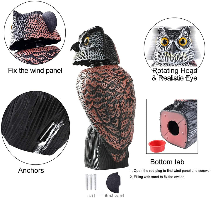 Fake Owl Sculpture with Rotating Head Owl for Garden