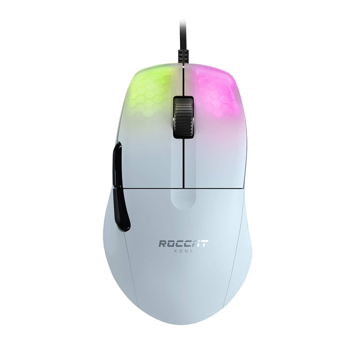 Kone Pro PC Gaming Mouse, Lightweight Ergonomic Design, Titan Switch Optical, AIMO RGB Lighting, Superlight Wired Computer Mouse, Titan Scroll Wheel, Bionic Shell, 19K DPI, White