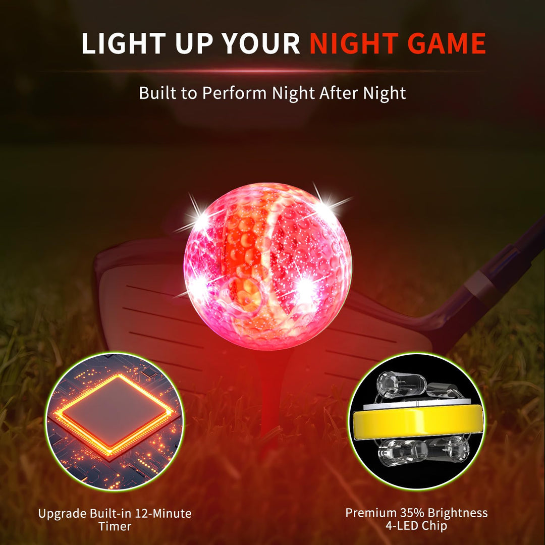 Glow in The Dark Golf Balls,Glow Ball with 4 Lights with 12-Minute Reset Timer Super Bright in Dark Light Up LED Golf Balls for Night &amp; Golf Gift for Men Women Kids(Mixed Color,6pcs)
