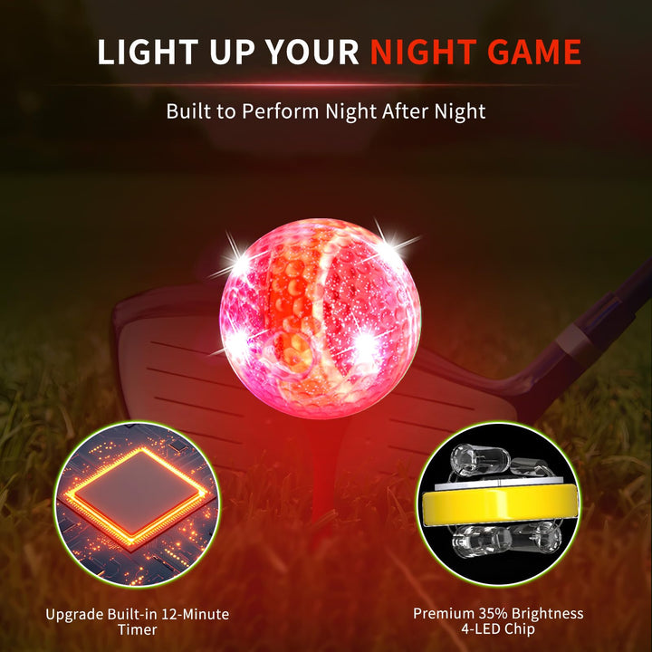 Glow in The Dark Golf Balls,Glow Ball with 4 Lights with 12-Minute Reset Timer Super Bright in Dark Light Up LED Golf Balls for Night &amp; Golf Gift for Men Women Kids(Mixed Color,6pcs)