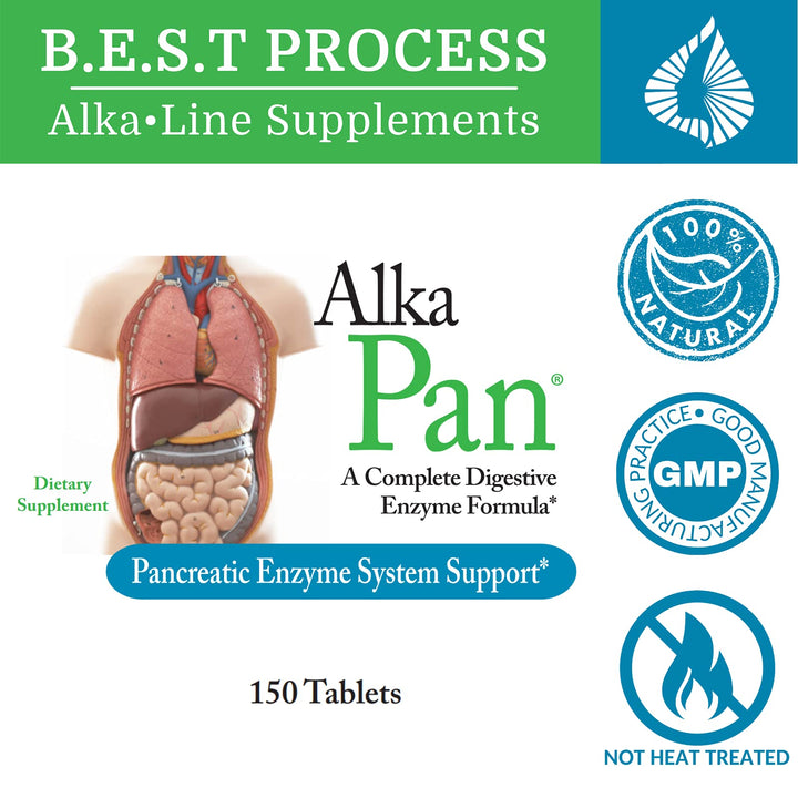 Alka•Pan Best Process Alkaline — Natural Digestive Supplement — Pancreatic Enzymes with Antioxidant-Rich Superfoods &amp; Digestive Herbs