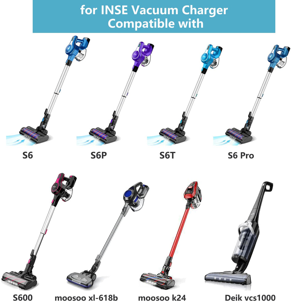 Replacment for INSE Vacuum Charger Compatible with INSE S6 S6P S600 S6T S6P Pro S610 S650 S670 23Kpa 250W Power Cord for MOOSOO X8 XL-618B K24 Deik VCS1000 Cordless Vacuum Cleaner Charger 6FT