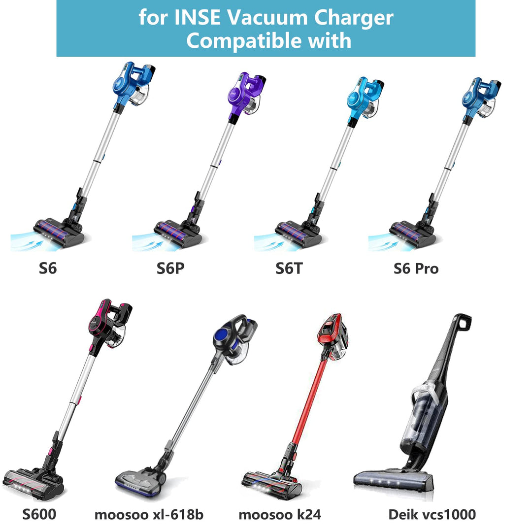 Replacment for INSE Vacuum Charger Compatible with INSE S6 S6P S600 S6T S6P Pro S610 S650 S670 23Kpa 250W Power Cord for MOOSOO X8 XL-618B K24 Deik VCS1000 Cordless Vacuum Cleaner Charger 6FT