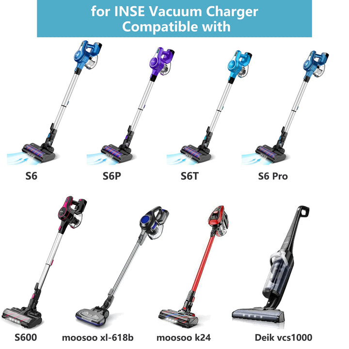 Replacment for INSE Vacuum Charger Compatible with INSE S6 S6P S600 S6T S6P Pro S610 S650 S670 23Kpa 250W Power Cord for MOOSOO X8 XL-618B K24 Deik VCS1000 Cordless Vacuum Cleaner Charger 6FT