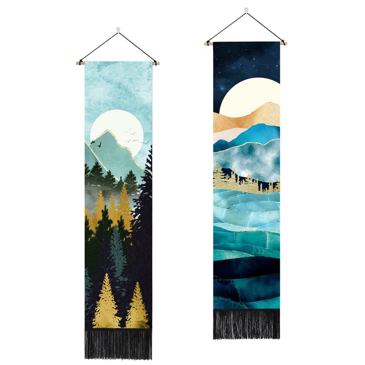 AWAYTR Long Mountain Tapestry Wall Hanging - 2PCS Fores