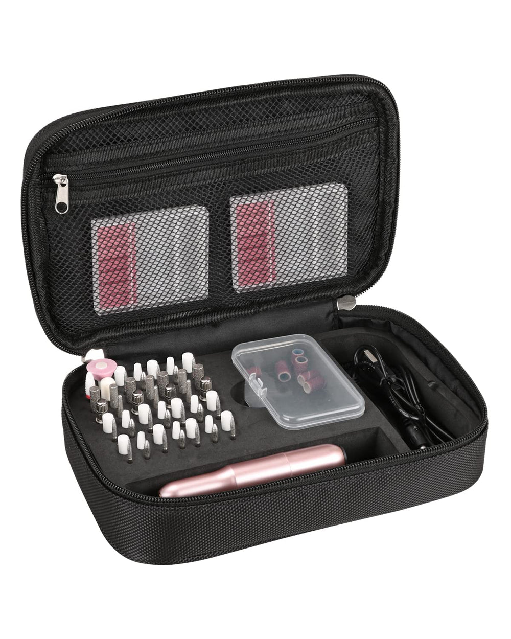 Nail Drill Bag Nail Drill Bits Holder Bag Electric Nail Machine Kit Organizer Bag With Nail Sanding Bands Case Gift for Women (Blck)