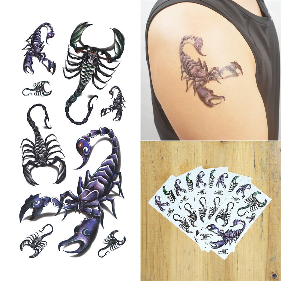 5 Sheets Temporary Tattoo 3D Scorpion for Women Men Lower Back Shoulder Neck Arm