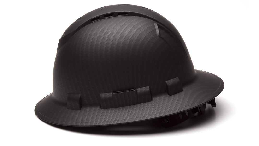 Pyramex Full Brim Hard Hat 4 Point Ratchet Vented Matte Black Graphite Pattern