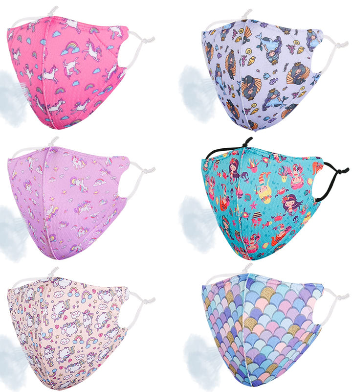 Mermaid Washable Reusable Kids Face Mask Masks, Unicorn Childrens Breathable Cloth Facemasks, Cute Adjustable Children Facemask Girls Kid, Small Youth Child Teens Mascarillas Para Niños Gift