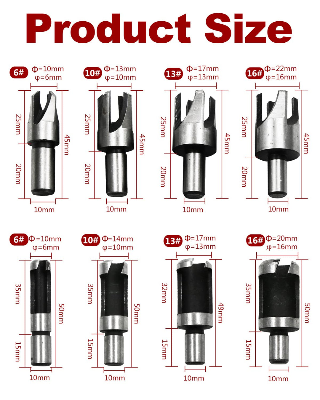 Rocaris 8pcs Wood Plug Cutter Drill Bit Set Straight an