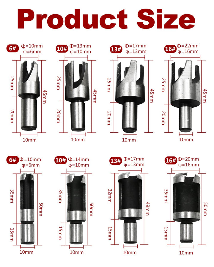 Rocaris 8pcs Wood Plug Cutter Drill Bit Set Straight an