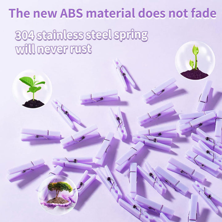 50 PCS Small Transparent Plastic Tool Paper Clips Clothespins Clip Clothing Line Clip Photo Clips 1.4 x 0.25 Inch Mini Clothespins Baby Shower Clothing Pins Plastic Small Clips for Party (Purple)