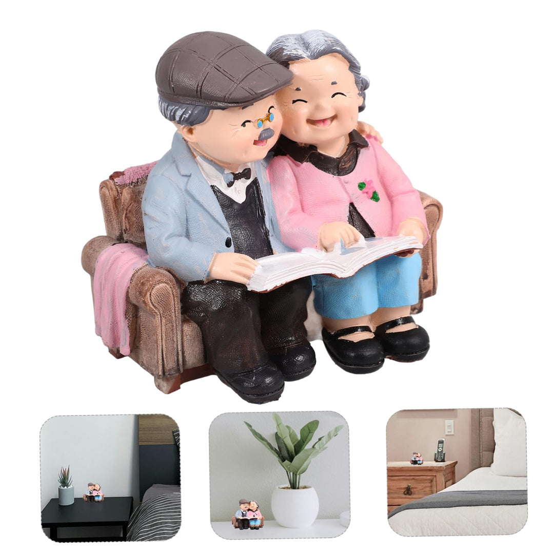 Elderly Couple Figurines Lover Figurines Ornaments Resin Husband and Wife Statue Grandparents Parents Figure for Christmas Valentines Day Birthday Wedding Anniversary Present