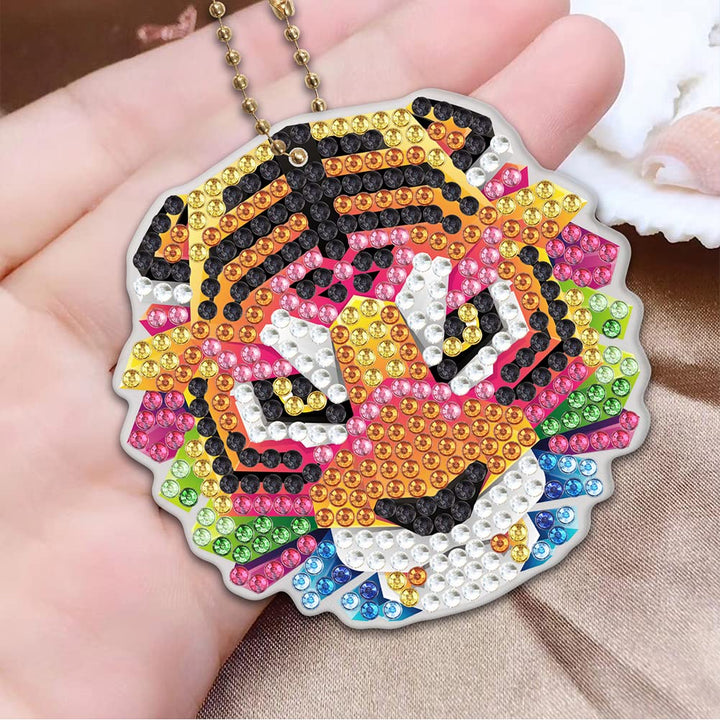 DIY Diamond Painting Keychain Set 5pcs Key Ring Full Drill Mosaic Making Diamond Painting Pendant Girlfriend Mother Gift for Art Craft Key Ring Phone Charm Bag Decor (Tiger Lion Parrot Dog Owl)