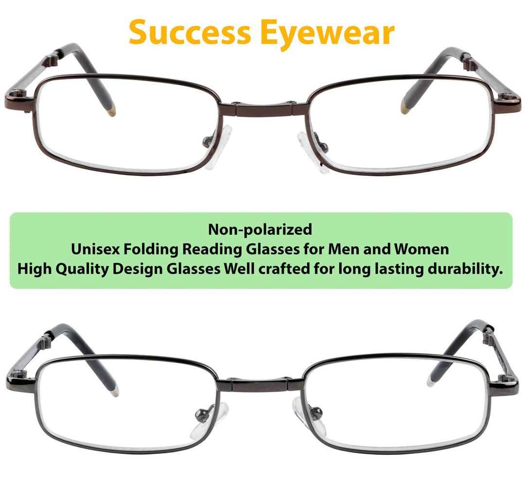 Reading Glasses Set of 2 Fashion Folding Readers with Leather Cases Brown and Gunmetal Glasses for Reading for Men and Women Set of Gunmetal and Brown 1.75