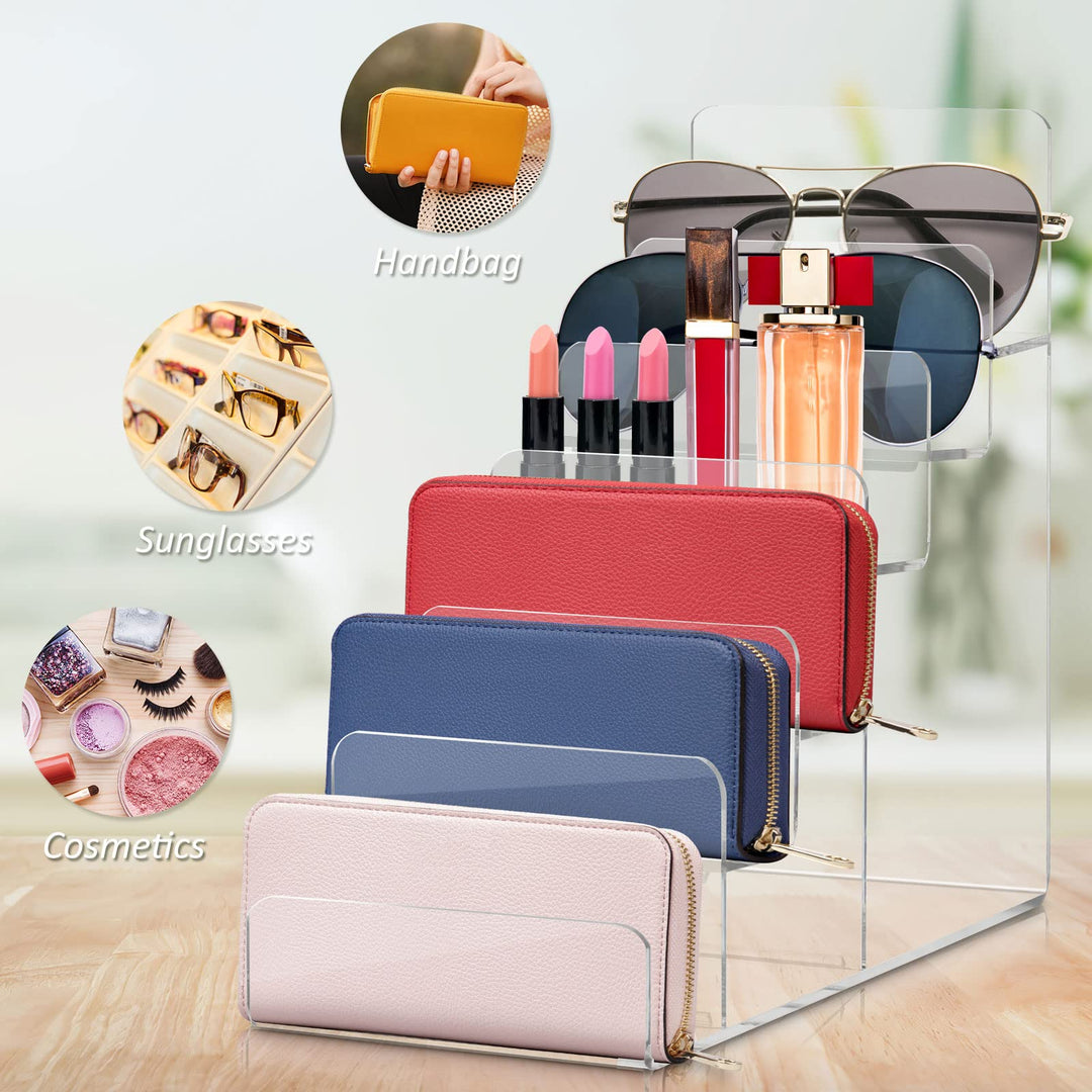 DOITOOL 6- Tier Acrylic Wallet Display Stand Holder, Clear Handbag Purse Display Stand Jewelry Display Riser Purse Handbag Organizer