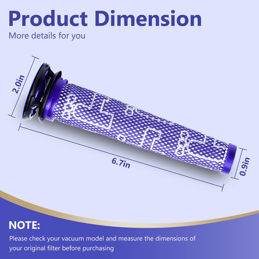 Pre Filters for Dyson V6 V7 V8 DC58 DC59 Vacuum Cleaner Replacements Part # 965661-01, 3 Pack Filters and 1 Cleaning Brush