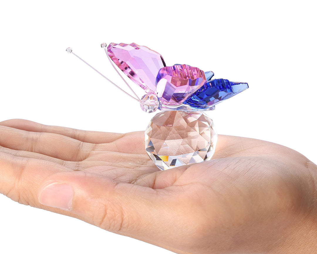 Crystal Butterfly Figurine Ornament with Crystal Ball Base Collection Glass Butterfly Animal Statue Paperweight for Home Desk Decor Gift for Women Christmas Valentines Day