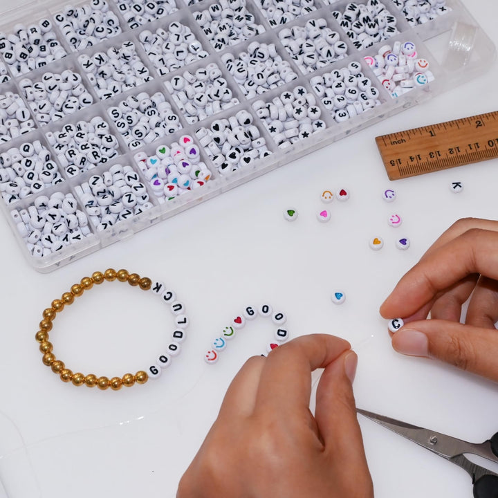 Amaney 1600pcs Letter Beads,Heart Beads,Number Beads,Start Beads and Smiley Beads,4x7mm White Acrylic Beads 31 Styles for Jewelry Making Bracelets Necklaces Key Chains