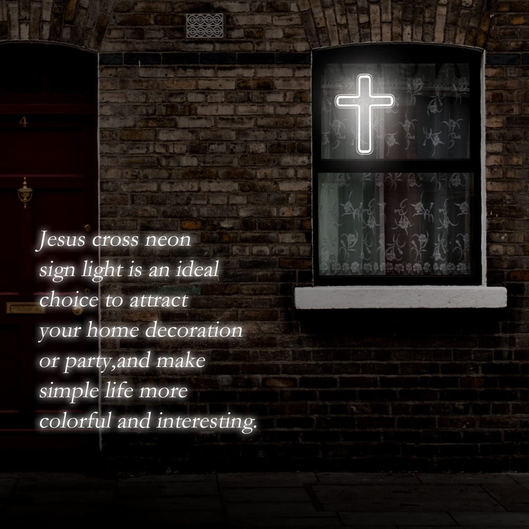 Jesus Christ Cross Neon Signs, Cross Jesus Neon Sign Light Home Decoration, Wall Mounted God Holy Jesus Cross for Home Weddings Party Meditation Easter Present Decoration White
