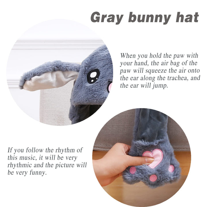 Bunny Hat with Moving Ears for Women, Gray Rabbit