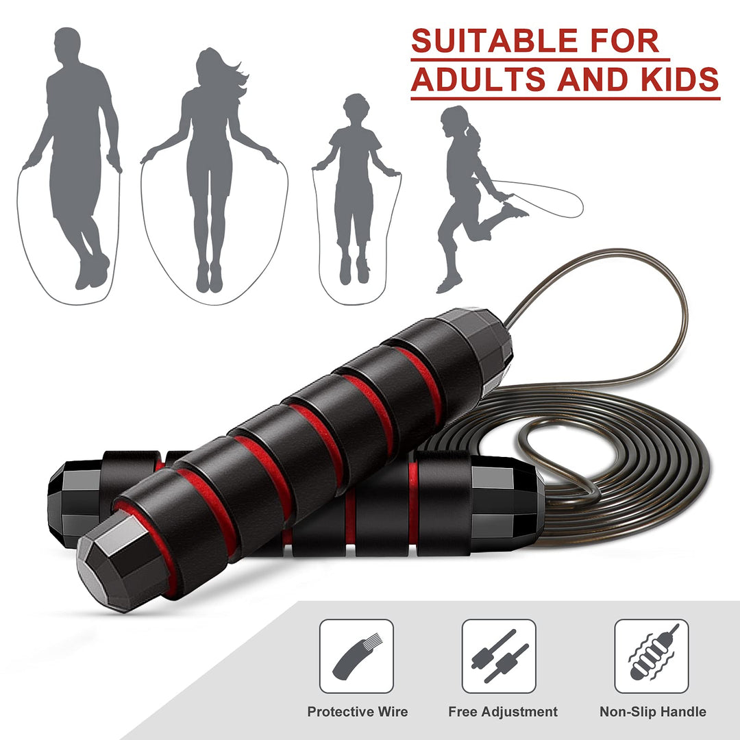 Jump Rope - Adjustable Skipping Rope Tangle-Free with 360-degree Ball-Bearing System and Memory Foam Handles Ideal for Weight Loss Exercise Workout Good for Adults Kids Women Men