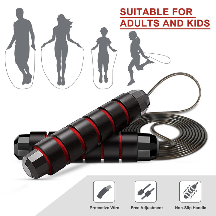 Jump Rope - Adjustable Skipping Rope Tangle-Free with 360-degree Ball-Bearing System and Memory Foam Handles Ideal for Weight Loss Exercise Workout Good for Adults Kids Women Men
