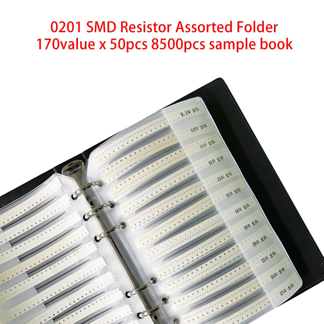 0201 SMD Resistor Sample Book 170 Values Resistor Kit 50 Each 1% Accuracy in Storage Book Case, SMT Resistors Electronic Components Assortment Folder Sample Kit Book Black (Resistor-0201)