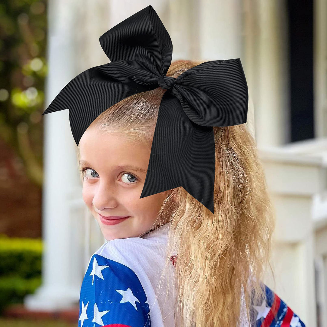 12-Black: 12 Pcs Large Cheer Bows 8 Bulk Hair Bow Accessories With Ponytail Holder For Girls High School College Cheerleading