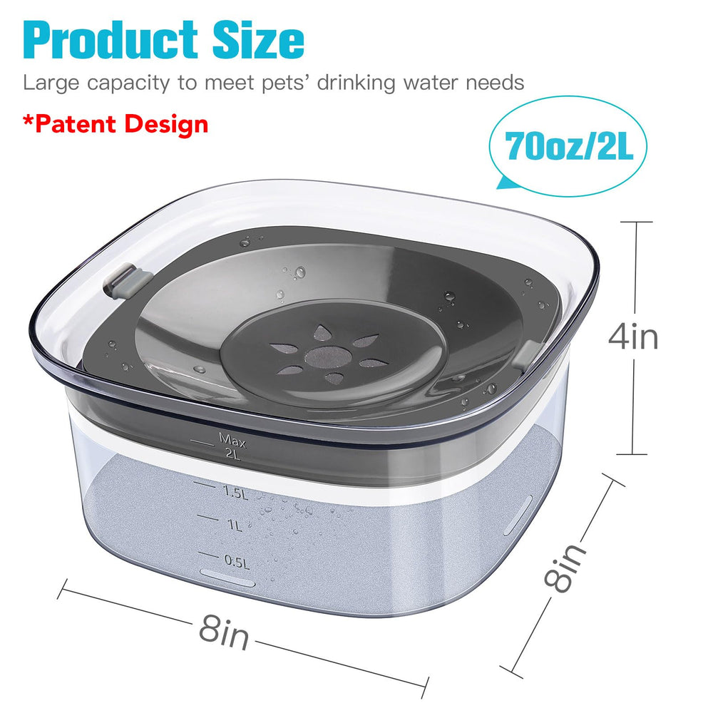 70oz Dog Water Bowl 2L No Spill Dog Bowl Large Capacity Spill Proof Slow Water Feeder, No Splash Dog Bowl Pet Water Dispenser Vehicle Carried Travel Slow Drinking Bowl for Messy Drinkers, Cats