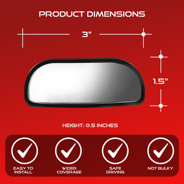 Blind Spot Convex Car Rear View Mirror: Rearview/Side Stick On Mirror Automotive Accessories | Narrow Blindspot Mirrors For Car By (2 pack)