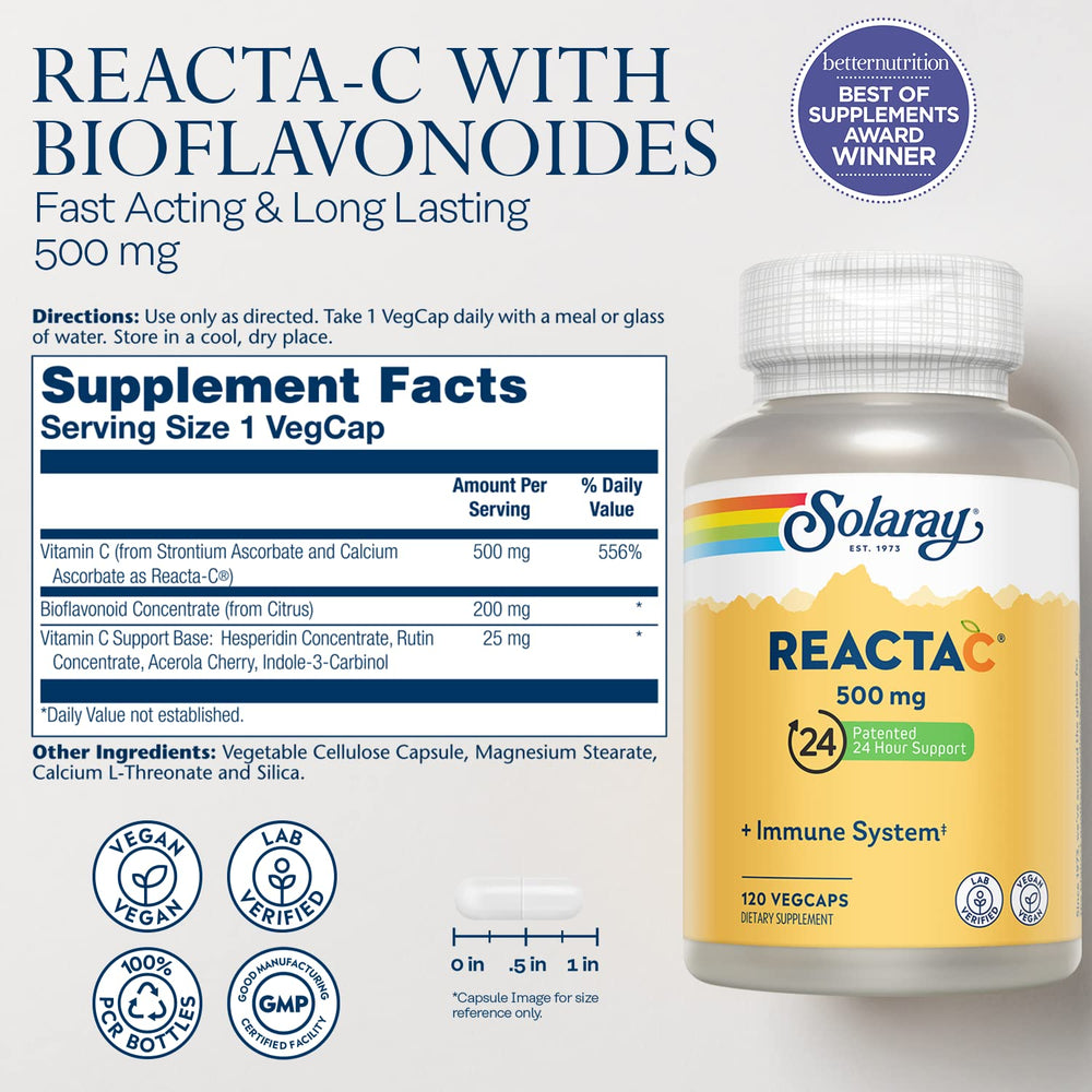 SOLARAY Reacta-C with 500mg Vitamin C, 200mg Bioflavono