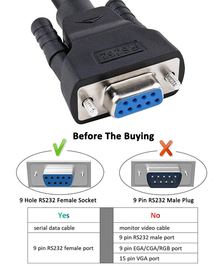 DB9 RS232 Serial Cable Female to Female Null Modem Cord Cross TX RX line for Data Communication (15 Feet, Black)