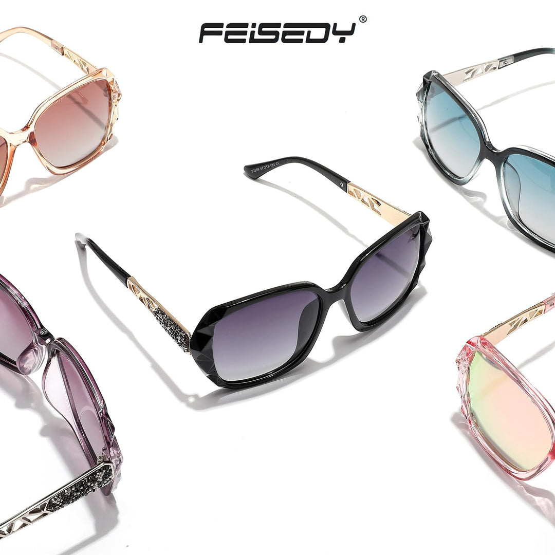 FEISEDY Polarized Women Square Sunglasses Sparkling Com