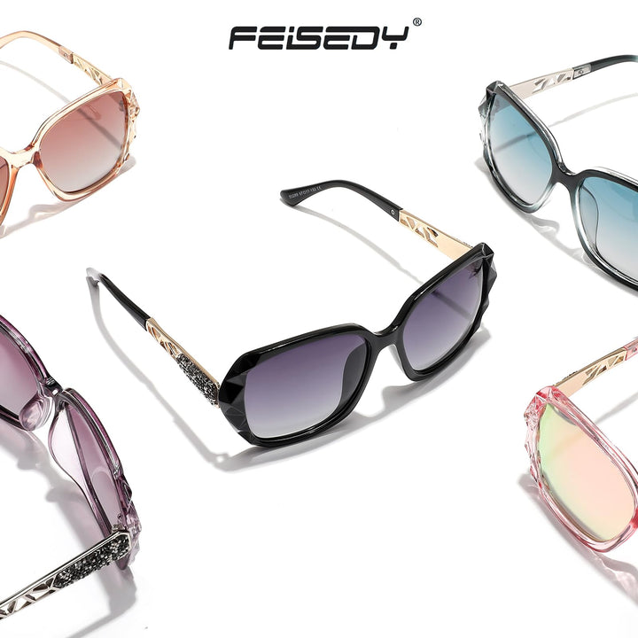 FEISEDY Polarized Women Square Sunglasses Sparkling Com