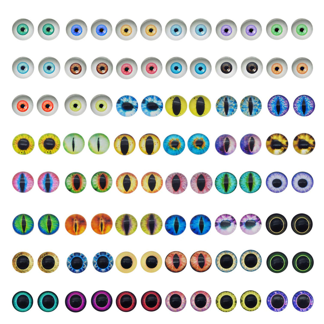 QAZ 90pcs(45pairs) 20mm Mixed Style Round Glass Dragon Eye Owl Cat Eyes Gem Cover Dome Cabochons for DIY Jewelry Making Doll Eyes Making