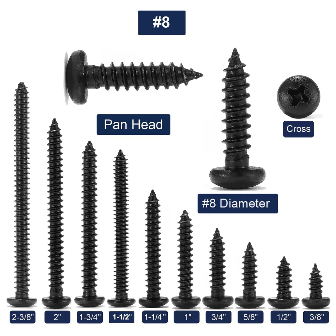 #8 x 1-3/4 Wood Screw 100Pcs 18-8 (304) Stainless Steel Pan Head Fast Self Tapping Drywall Screws Black Oxide by SG TZH