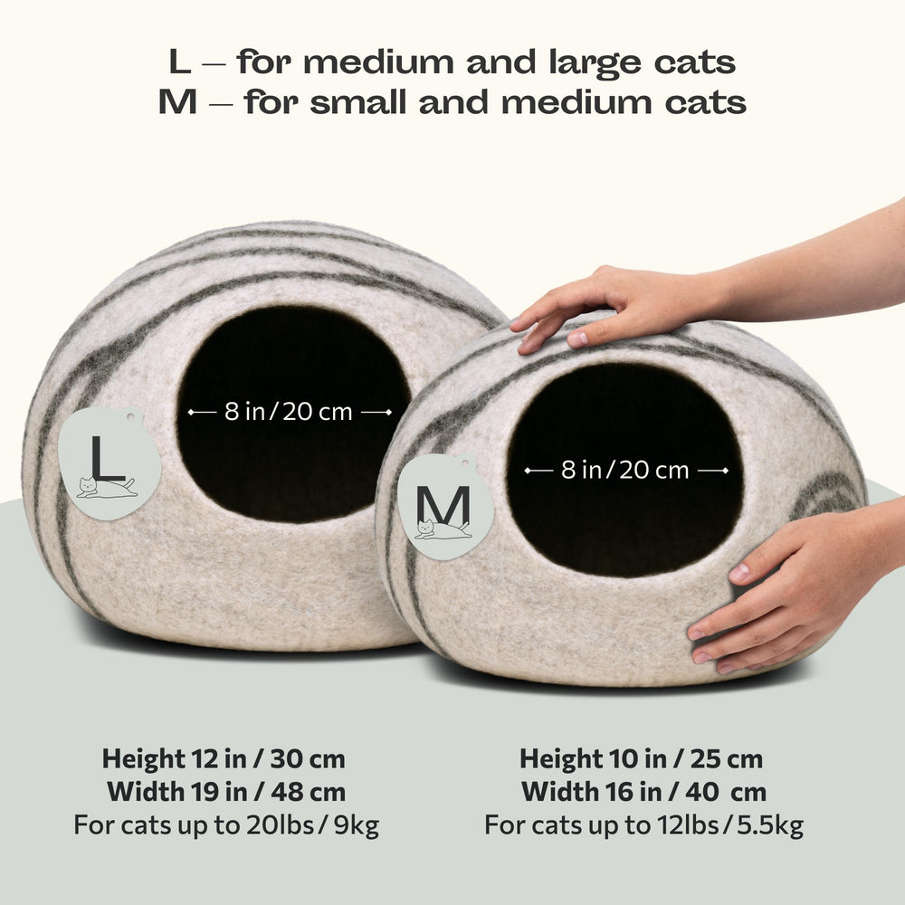 Cat Cave – Premium Felt Cat Bed for Indoor Cats, Handmade 100% Merino Wool (Light Shades) (Medium, Light Grey)