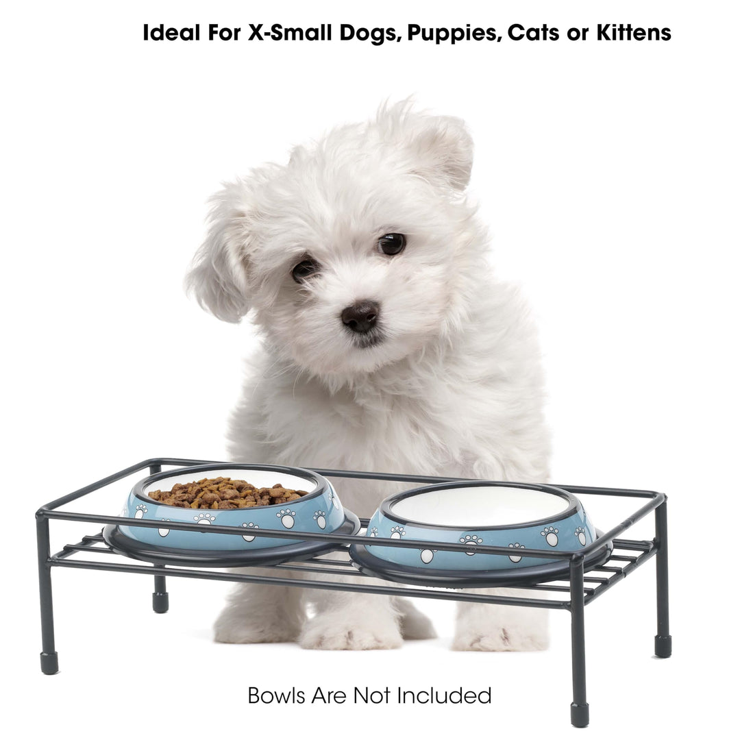 PetRageous 81030 Gizmo&#39;s Set The Table Steel Frame Dog Feeder, 3-Inch Tall Dining Table by 13-Inch Long and 5.75-Inch Wide, Holds Two 5.5-Inch Diameter Bowls, for Small and Medium Dogs and Cats, Black