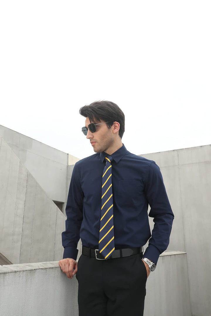 HISDERN Striped Wedding Tie Handkerchief Woven Classic 