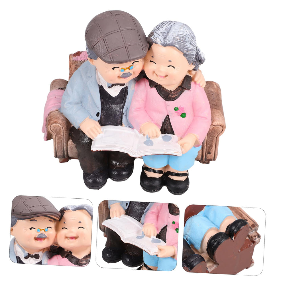 Elderly Couple Figurines Lover Figurines Ornaments Resin Husband and Wife Statue Grandparents Parents Figure for Christmas Valentines Day Birthday Wedding Anniversary Present