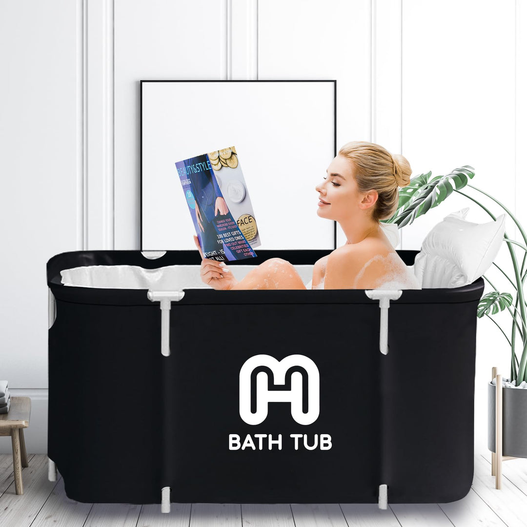 Portable Bathtub Kit, Foldable Soaking Bathtub for Adults, Freestanding Bathtubs, Hot Bath Tub, Ice Bath, Family Bathroom SPA Tub (Blue)