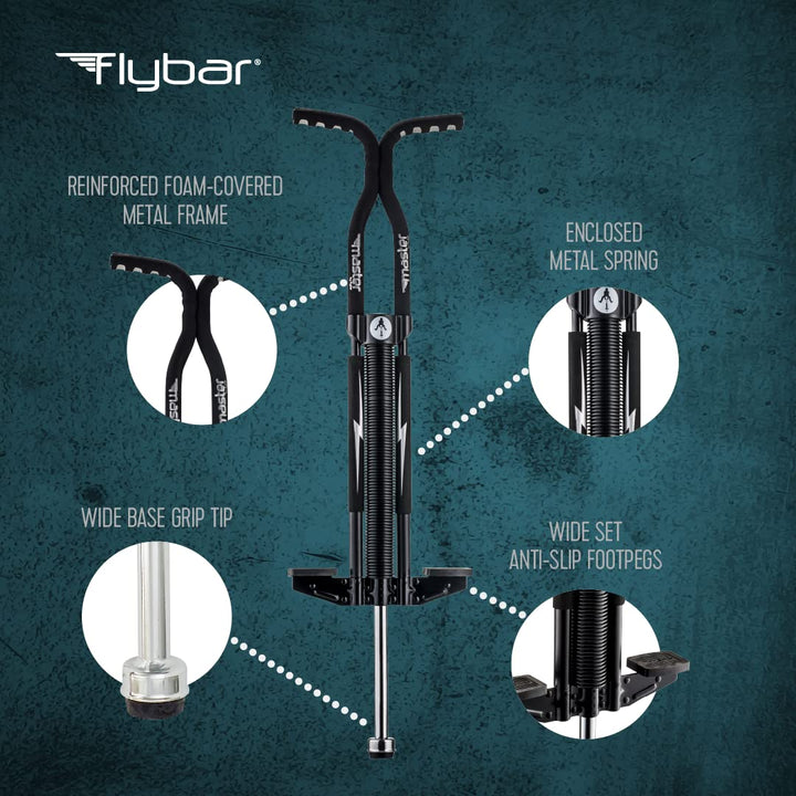 Master Pogo Stick for Kids, Ages 9+, 80 to 160 Pounds, Easy Grip Handles, Anti-Slip Pegs, Outdoor Toys for Boys, Jumper Toys for Girls, Outside Toys for Kids, Tweens and Teens (Black/Silver)