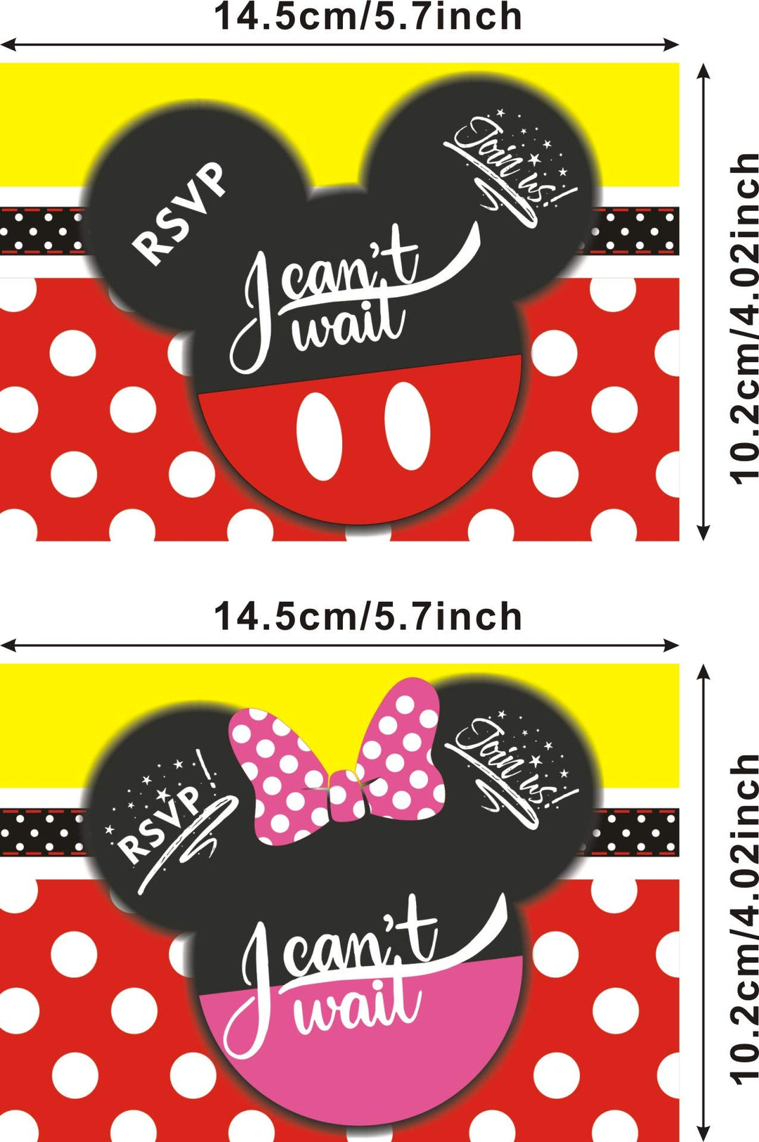 30Pcs Invitations Cards with Envelopes for Kids Birthday Baby Shower Mickey and Minnie Theme Party Supplies