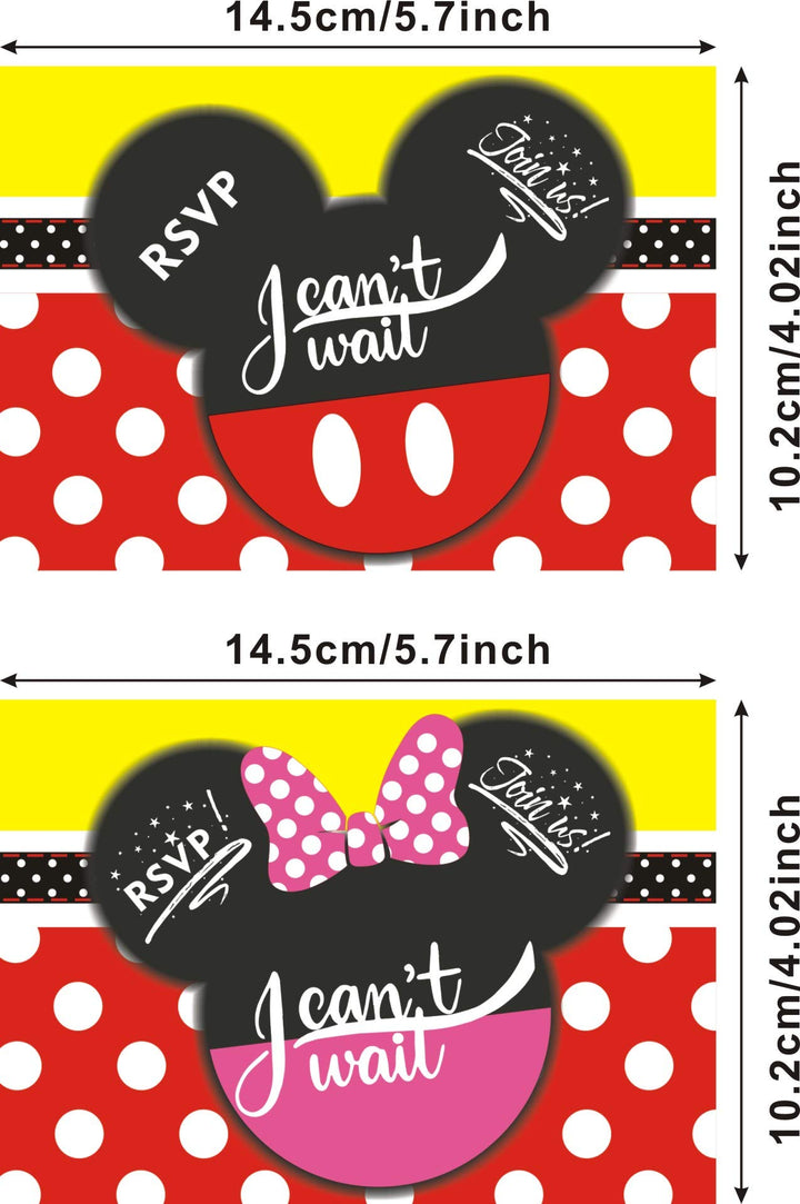 30Pcs Invitations Cards with Envelopes for Kids Birthday Baby Shower Mickey and Minnie Theme Party Supplies