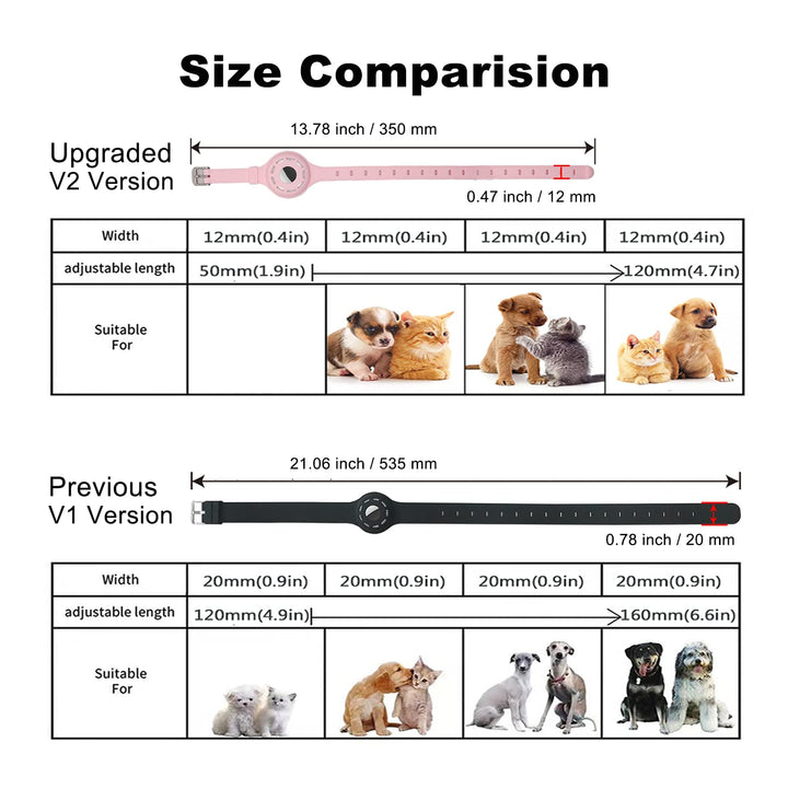 Airtag Cat Collar Airtag Dog Collar Holder with 1 HD Protective Film 4.8-12.8inch Soft Silicone Dog Collars for Apple Airtag on Small Cats Small Dogs (Pink)