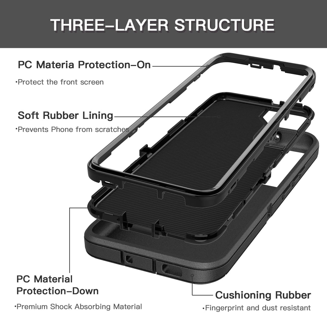 for Galaxy S22 Case Shockproof Rugged Full Body Protection Heavy Duty Dust/Drop Proof 3-Layer Cover Case for Samsung Galaxy S22 2022, Black