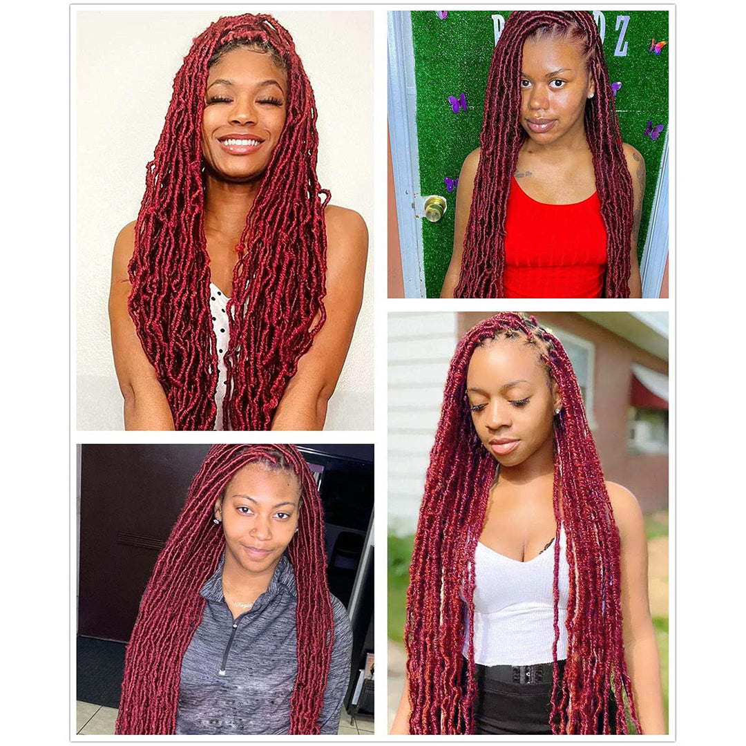 36 Inch 1 Packs Soft Locs BUG Red Color Burgundy Crochet Hair Pre Extended Long New Faux Locs Pre-looped Super Lightweight Synthetic Hair Braids For Black Women (36inch, 1pack, BUG)